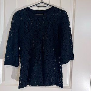 Boutique Black Lace Three Quarter Sleeve Shirt